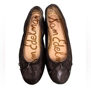 Sam Edelman Felicia Shimmering Black Leather Ballet Flats Women’s 6.5